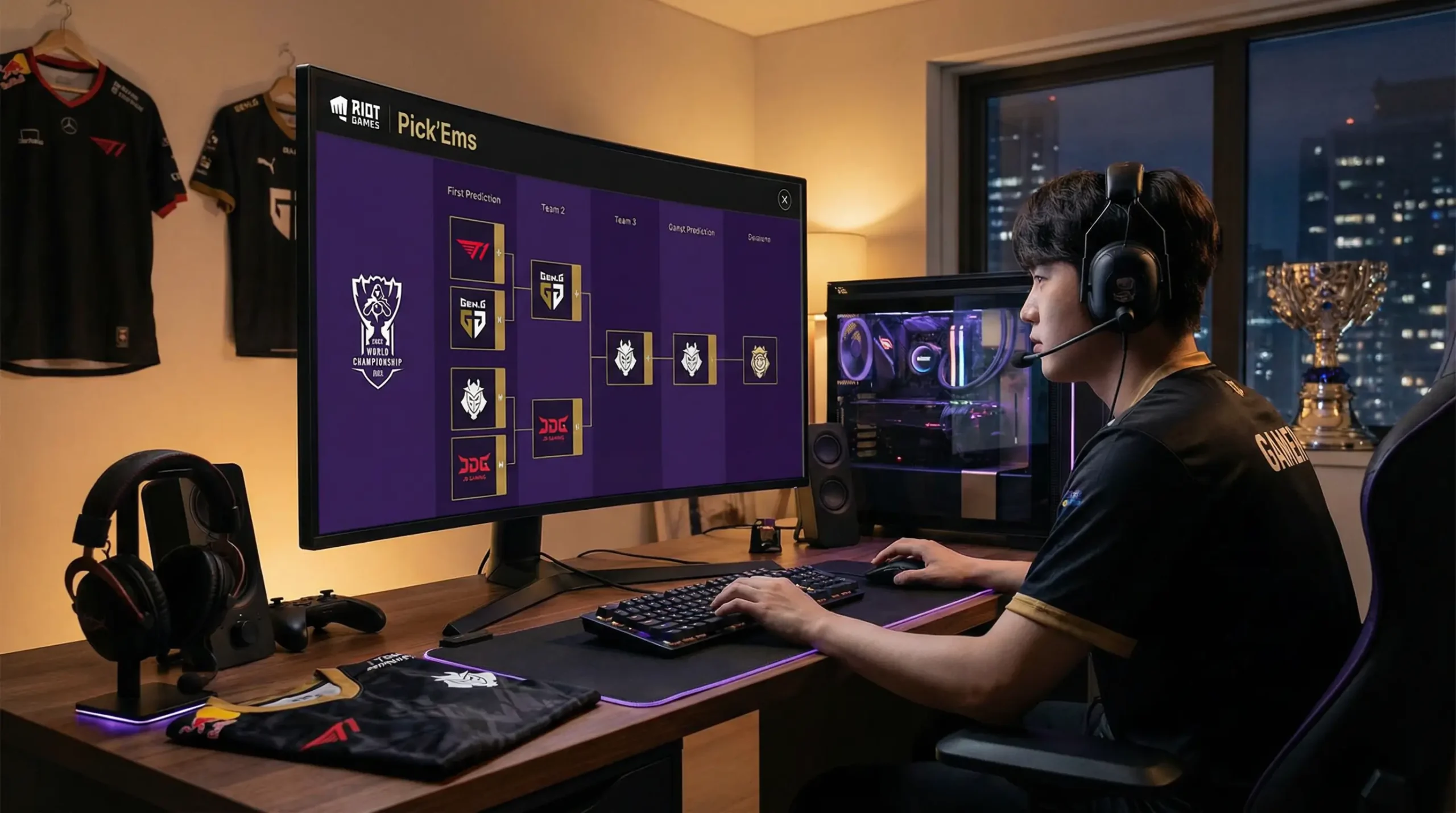 Interfaz de Pick Ems de Riot Games en pantalla de ordenador con predicciones