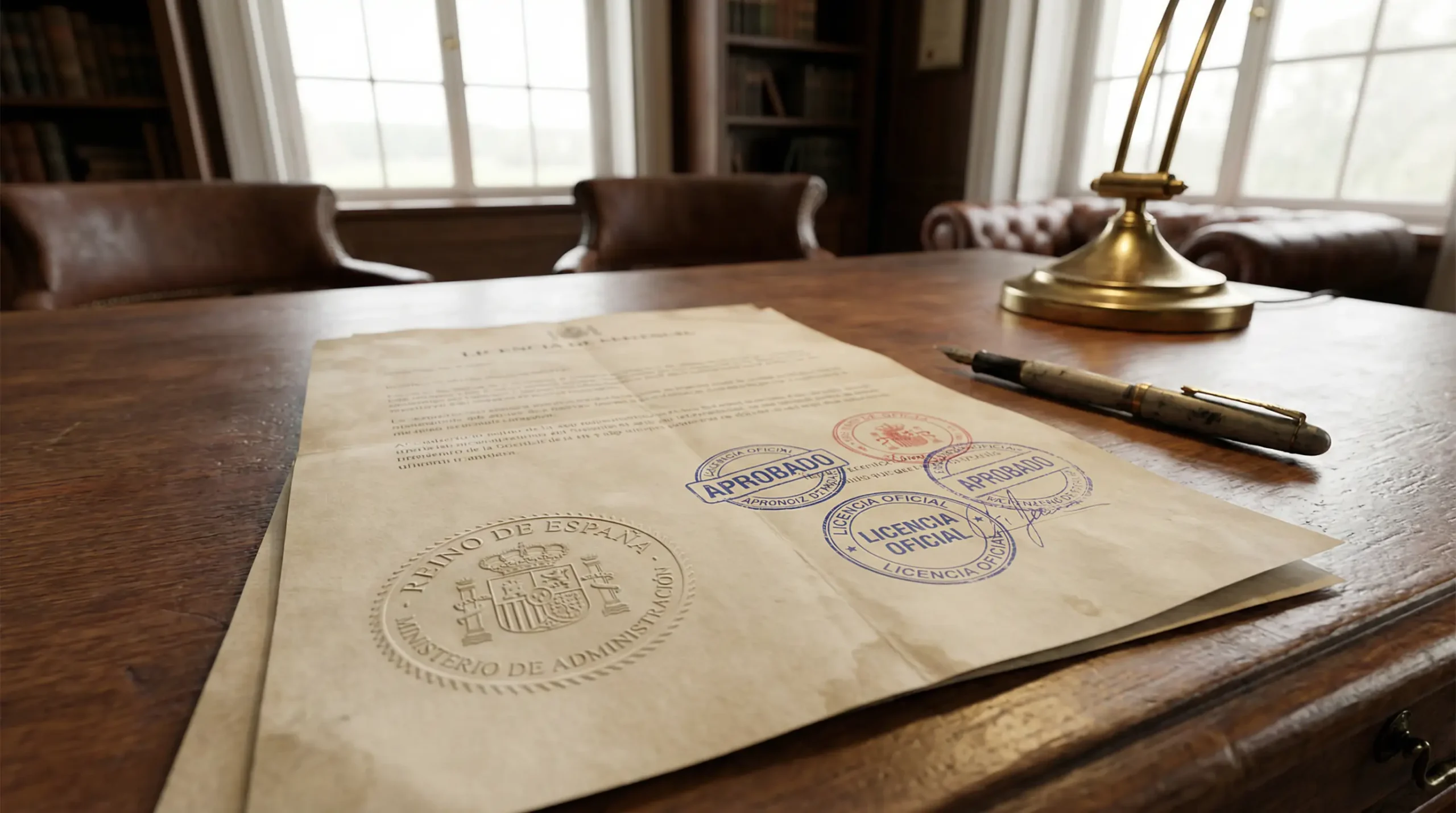 Documento oficial de licencia de la DGOJ sobre un escritorio con sello gubernamental español